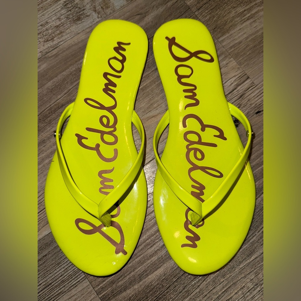 Sam Edelman Oliver Neon Yellow Patent Leather Flip Flops